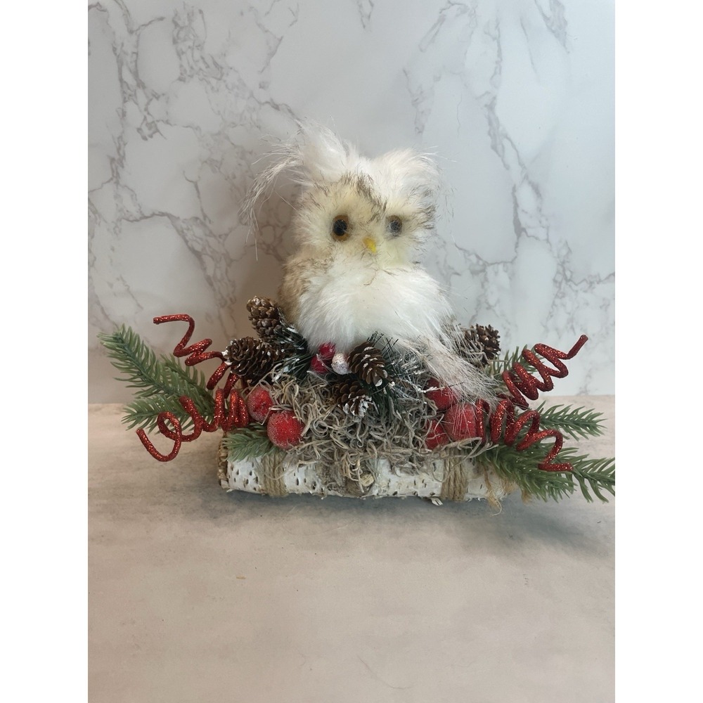Vtg Owl On Logs Christmas Decoration